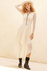 Divine Beauty Paneled Lace Handkerchief Midi Dress - ShopPromesa