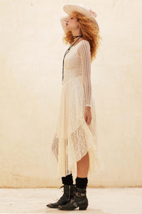 Divine Beauty Paneled Lace Handkerchief Midi Dress - ShopPromesa