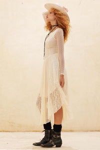 Divine Beauty Paneled Lace Handkerchief Midi Dress - ShopPromesa