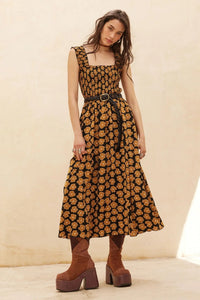 Vintage Blooms Floral Smocked Midi Dress - ShopPromesa