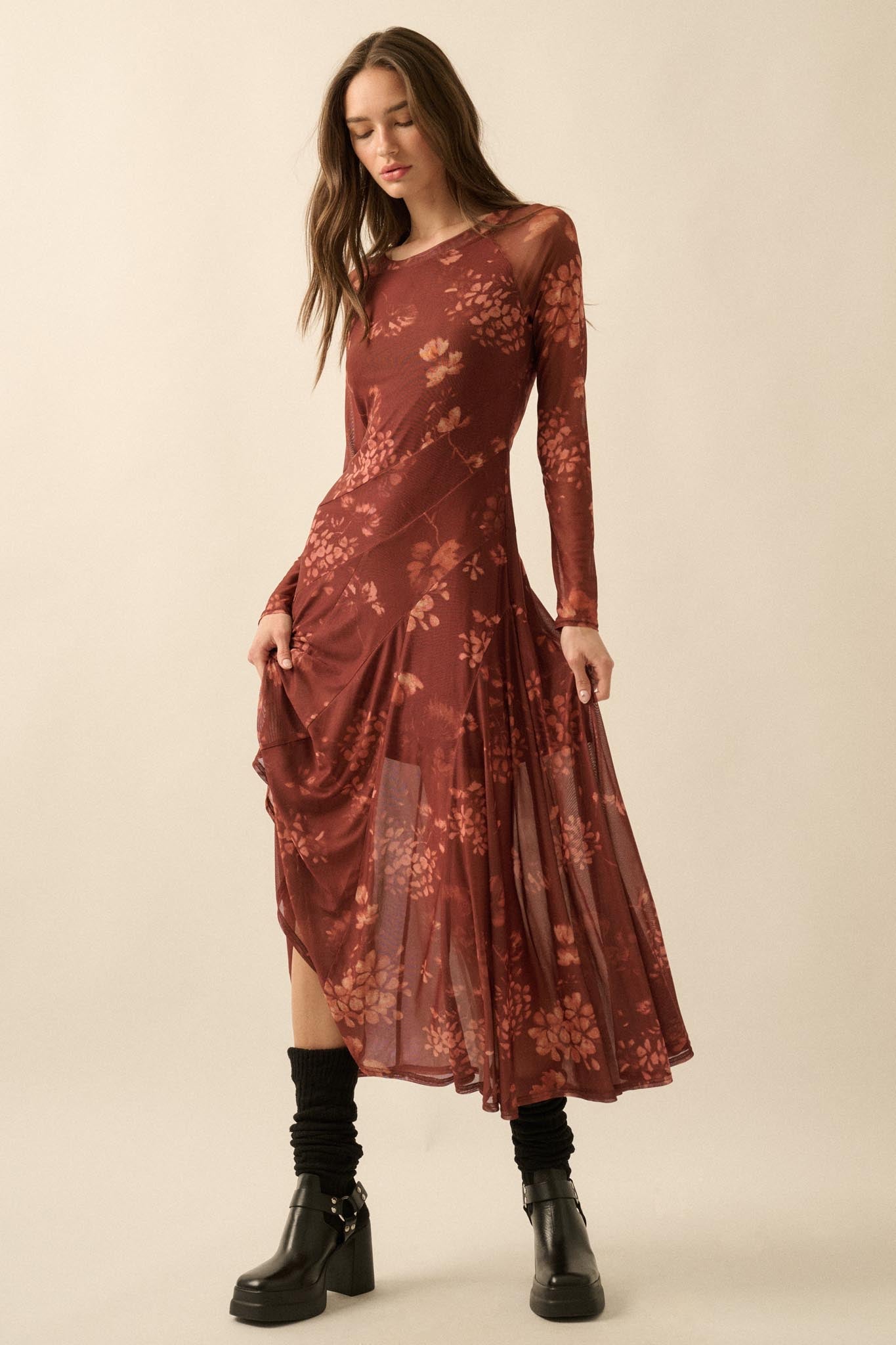 Spice of Life Floral Mesh Paneled Midi Dress - ShopPromesa