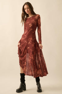 Spice of Life Floral Mesh Paneled Midi Dress - ShopPromesa