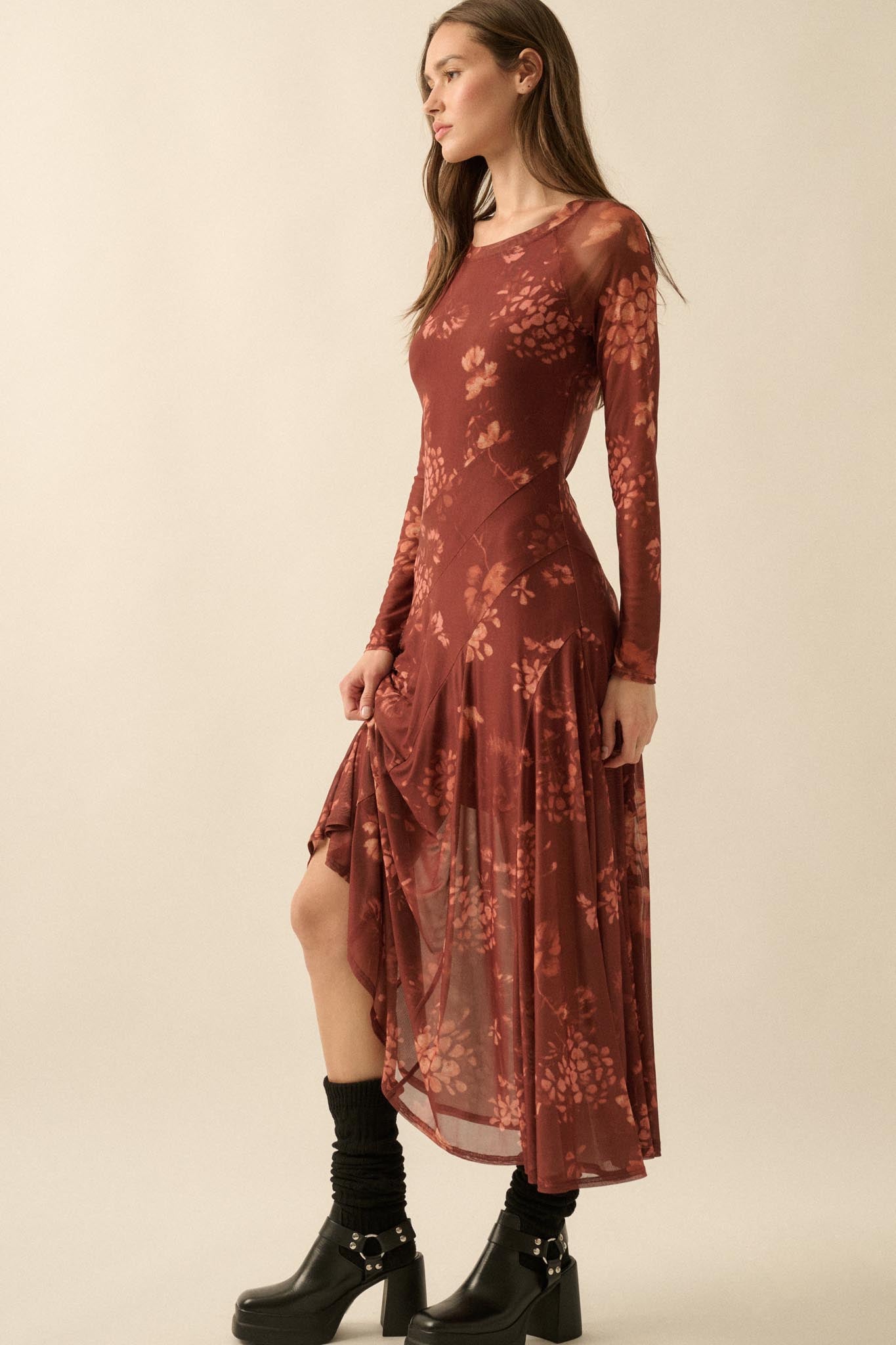 Spice of Life Floral Mesh Paneled Midi Dress - ShopPromesa