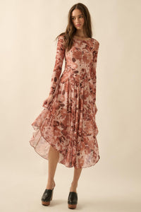Stellar Stems Floral Mesh Drop-Waist Midi Dress - ShopPromesa