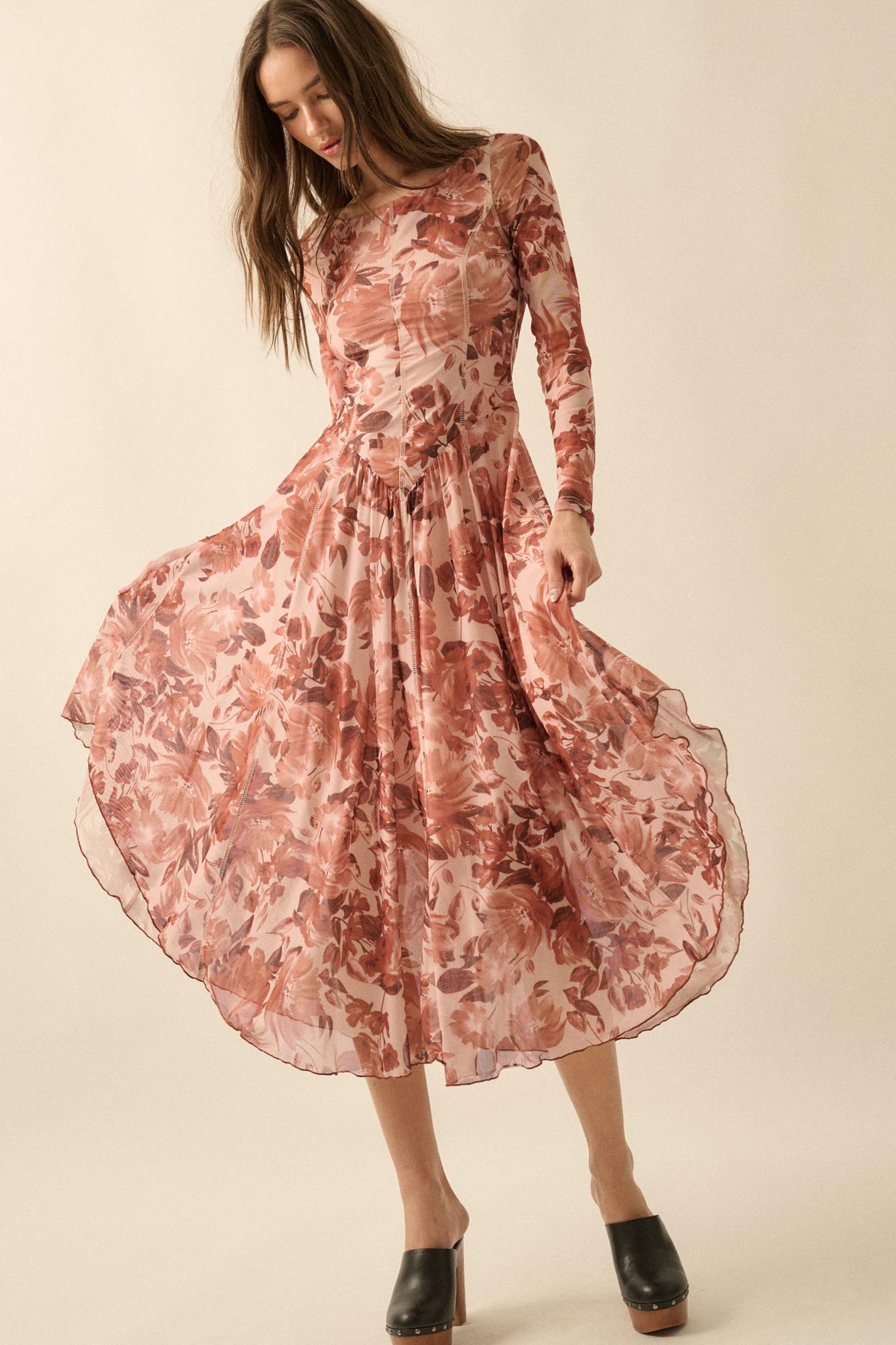 Stellar Stems Floral Mesh Drop-Waist Midi Dress - ShopPromesa