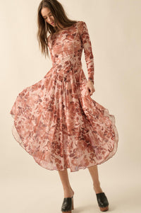 Stellar Stems Floral Mesh Drop-Waist Midi Dress - ShopPromesa