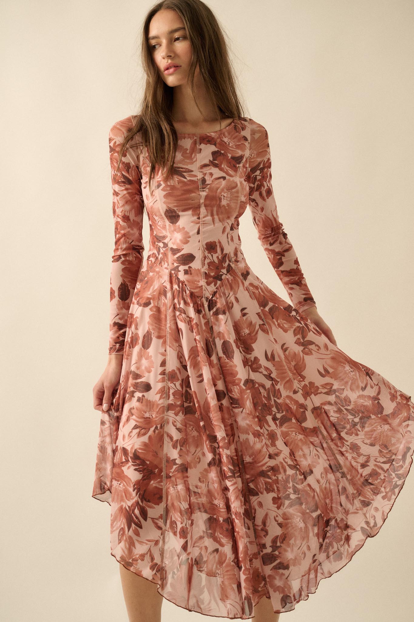 Stellar Stems Floral Mesh Drop-Waist Midi Dress - ShopPromesa