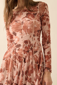 Stellar Stems Floral Mesh Drop-Waist Midi Dress - ShopPromesa