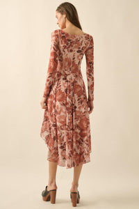 Stellar Stems Floral Mesh Drop-Waist Midi Dress - ShopPromesa