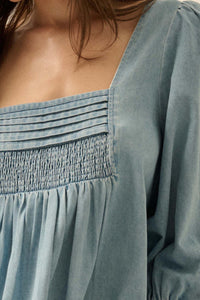 Dreaming in Denim Long-Sleeve Babydoll Mini Dress - ShopPromesa