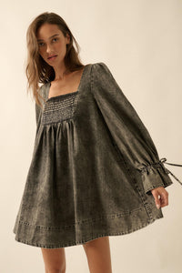 Dreaming in Denim Long-Sleeve Babydoll Mini Dress - ShopPromesa