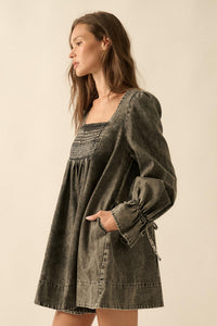 Dreaming in Denim Long-Sleeve Babydoll Mini Dress - ShopPromesa