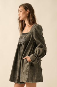 Dreaming in Denim Long-Sleeve Babydoll Mini Dress - ShopPromesa