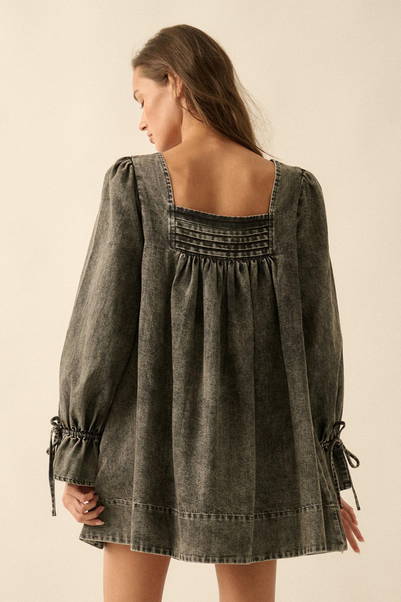 Dreaming in Denim Long-Sleeve Babydoll Mini Dress - ShopPromesa