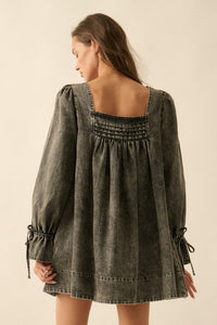 Dreaming in Denim Long-Sleeve Babydoll Mini Dress - ShopPromesa
