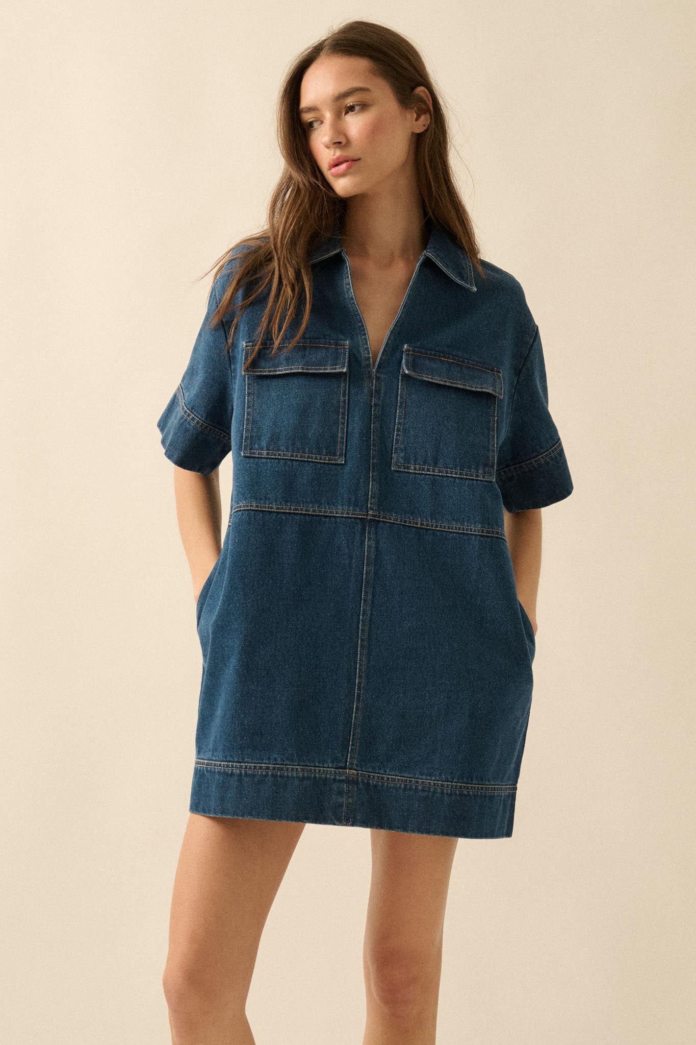 Living Proof Denim Mini Tunic Shirt Dress - ShopPromesa