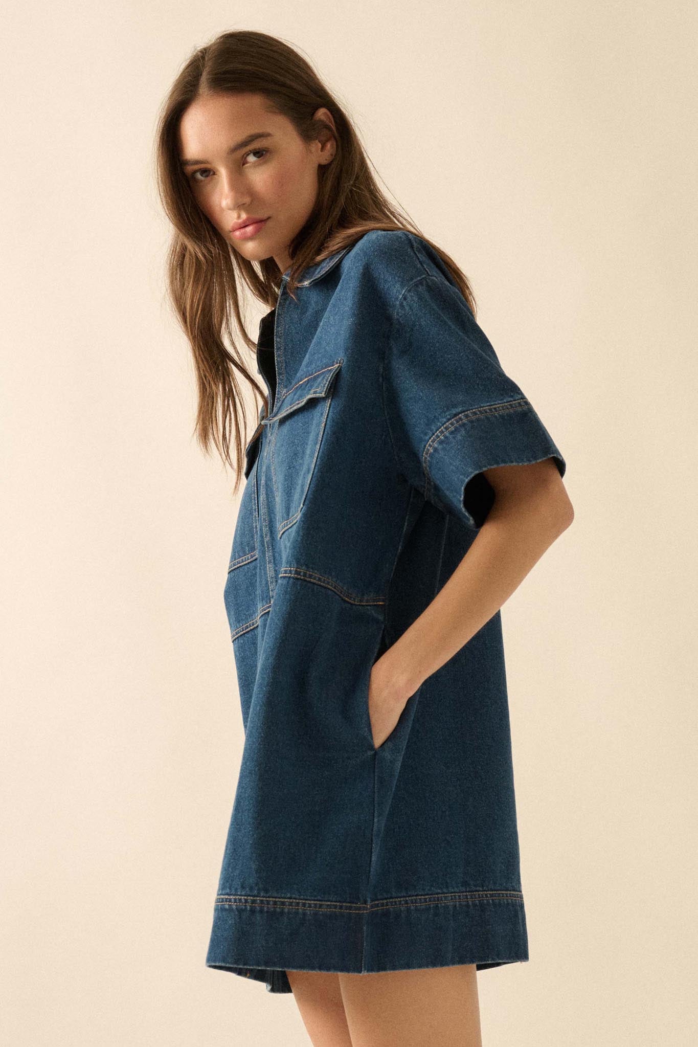 Living Proof Denim Mini Tunic Shirt Dress Denim Blue / L