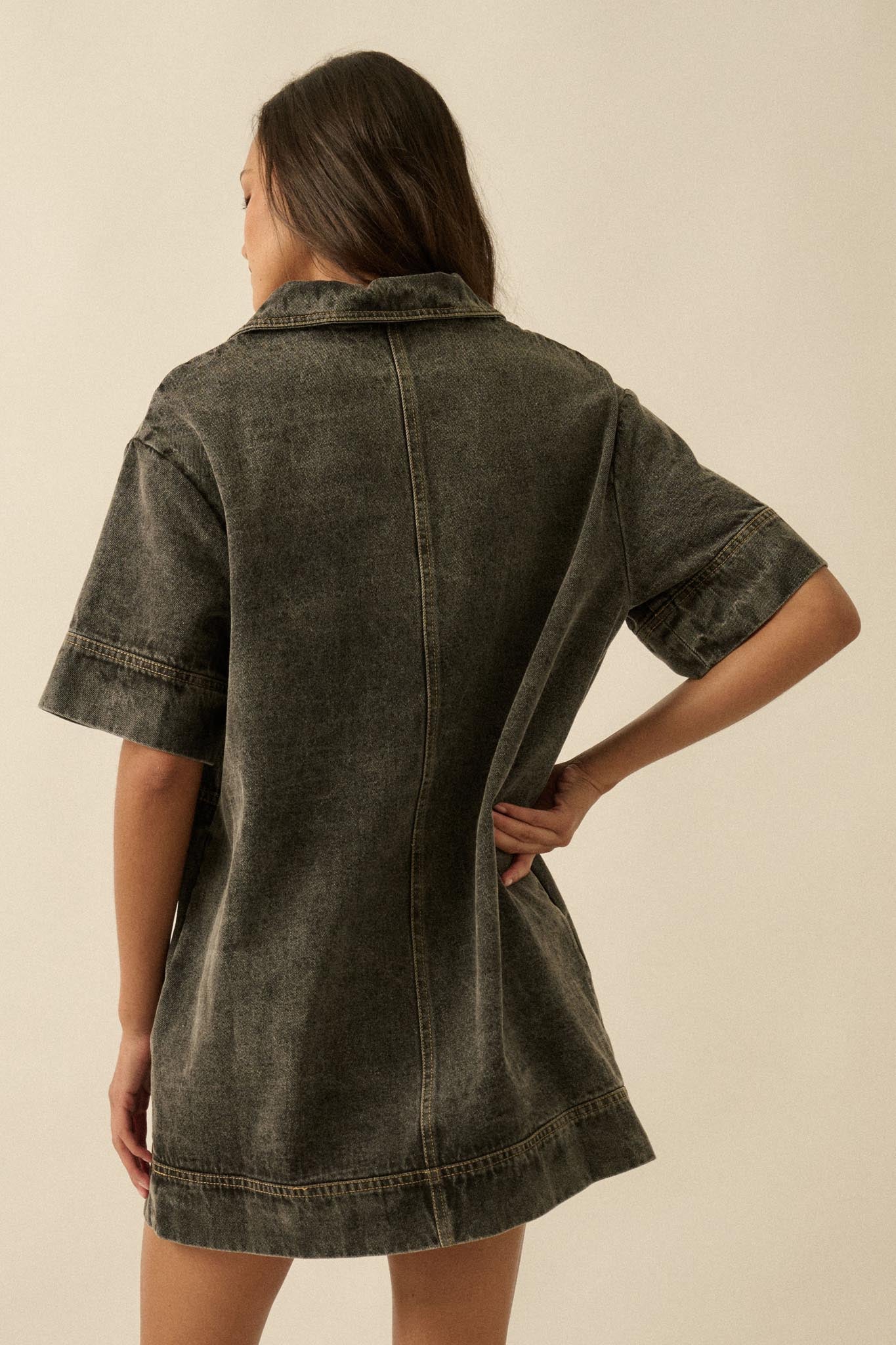 denim tunic shirt dress Women's Denim Shirt Dress Short Sleeve Ripped Denim Dress Button-Up Casual Tunic Top Blue at Amazon Women's Clothing store