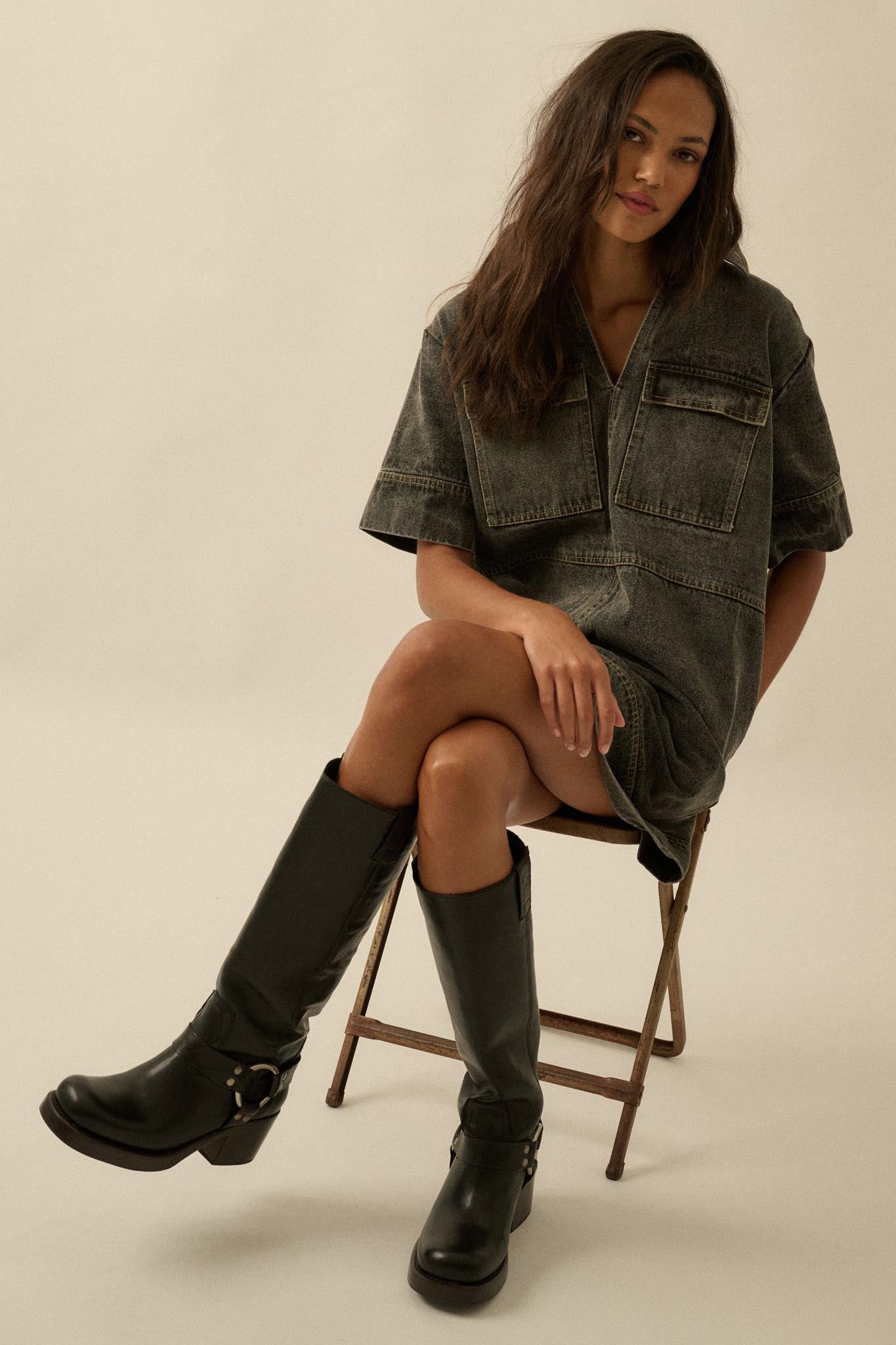 denim tunic shirt dress Living Proof Denim Mini Tunic Shirt Dress Grey / L