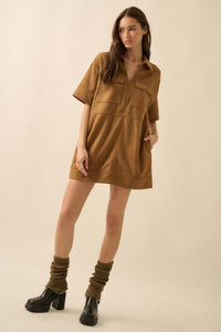 Soft Option Vegan Suede Mini Tunic Shirt Dress - ShopPromesa
