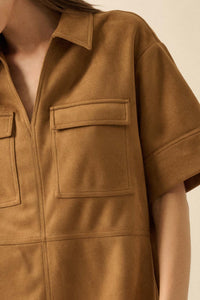 Soft Option Vegan Suede Mini Tunic Shirt Dress - ShopPromesa