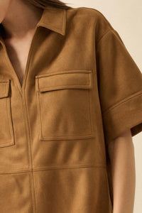 Soft Option Vegan Suede Mini Tunic Shirt Dress - ShopPromesa