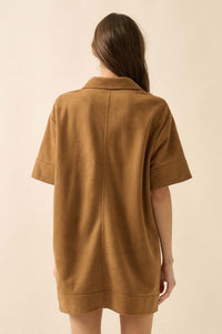 Soft Option Vegan Suede Mini Tunic Shirt Dress - ShopPromesa