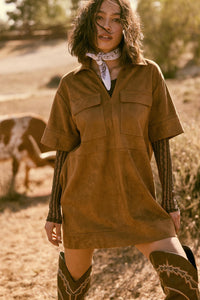 Soft Option Vegan Suede Mini Tunic Shirt Dress - ShopPromesa