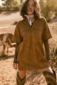 Soft Option Vegan Suede Mini Tunic Shirt Dress - ShopPromesa
