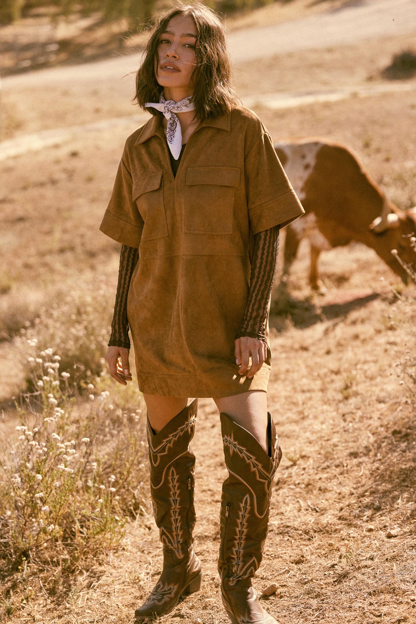 Soft Option Vegan Suede Mini Tunic Shirt Dress Brown / S Soft Option Vegan Suede Mini Tunic Shirt Dress Brown / S