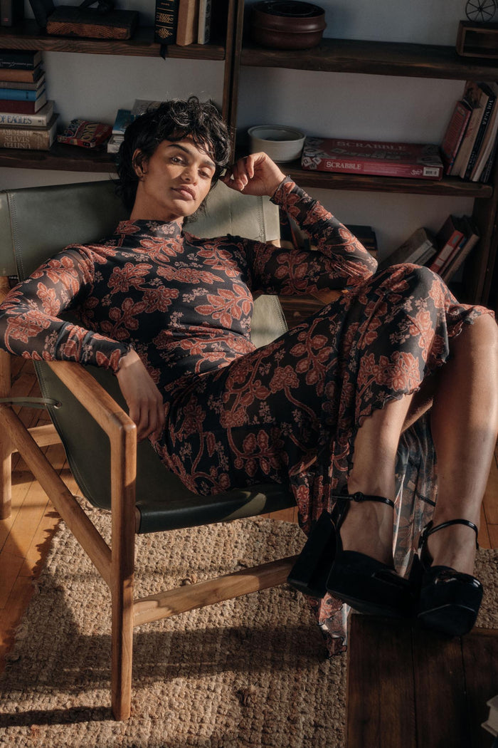 Baroque Beauty Floral Mesh Mermaid Maxi Dress - ShopPromesa