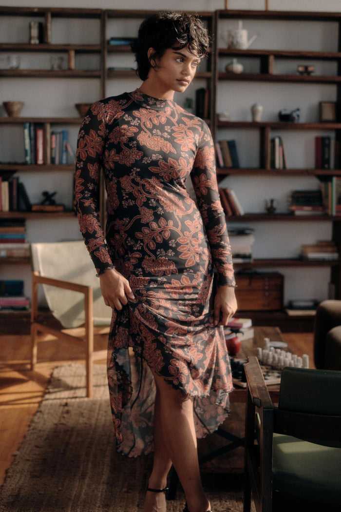 Baroque Beauty Floral Mesh Mermaid Maxi Dress - ShopPromesa