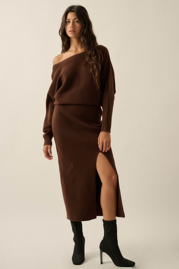 Make It Happen One-Shoulder Midi Sweater Dress - ShopPromesa