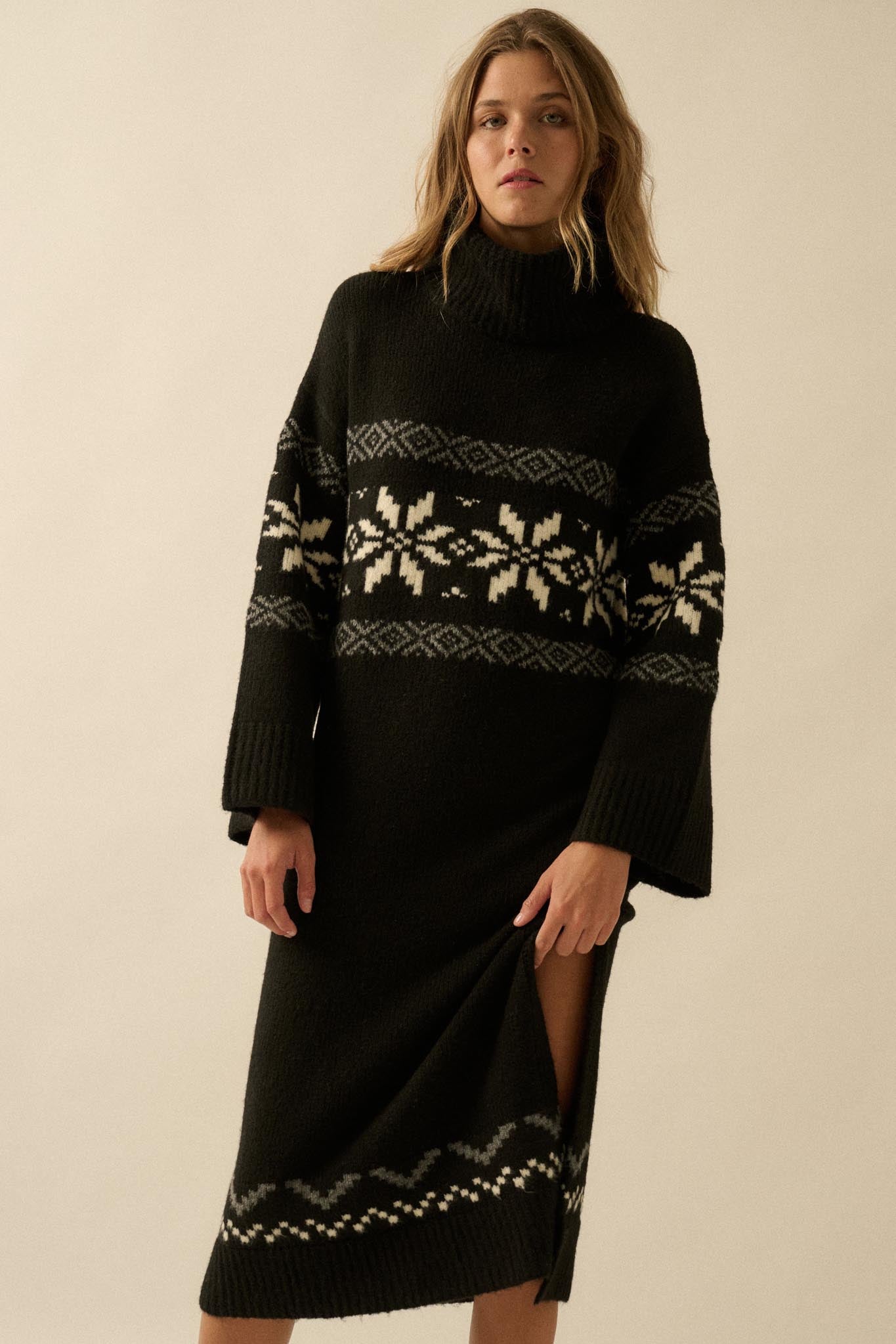 Mountain High Alpine-Knit Midi Sweater Dress - ShopPromesa