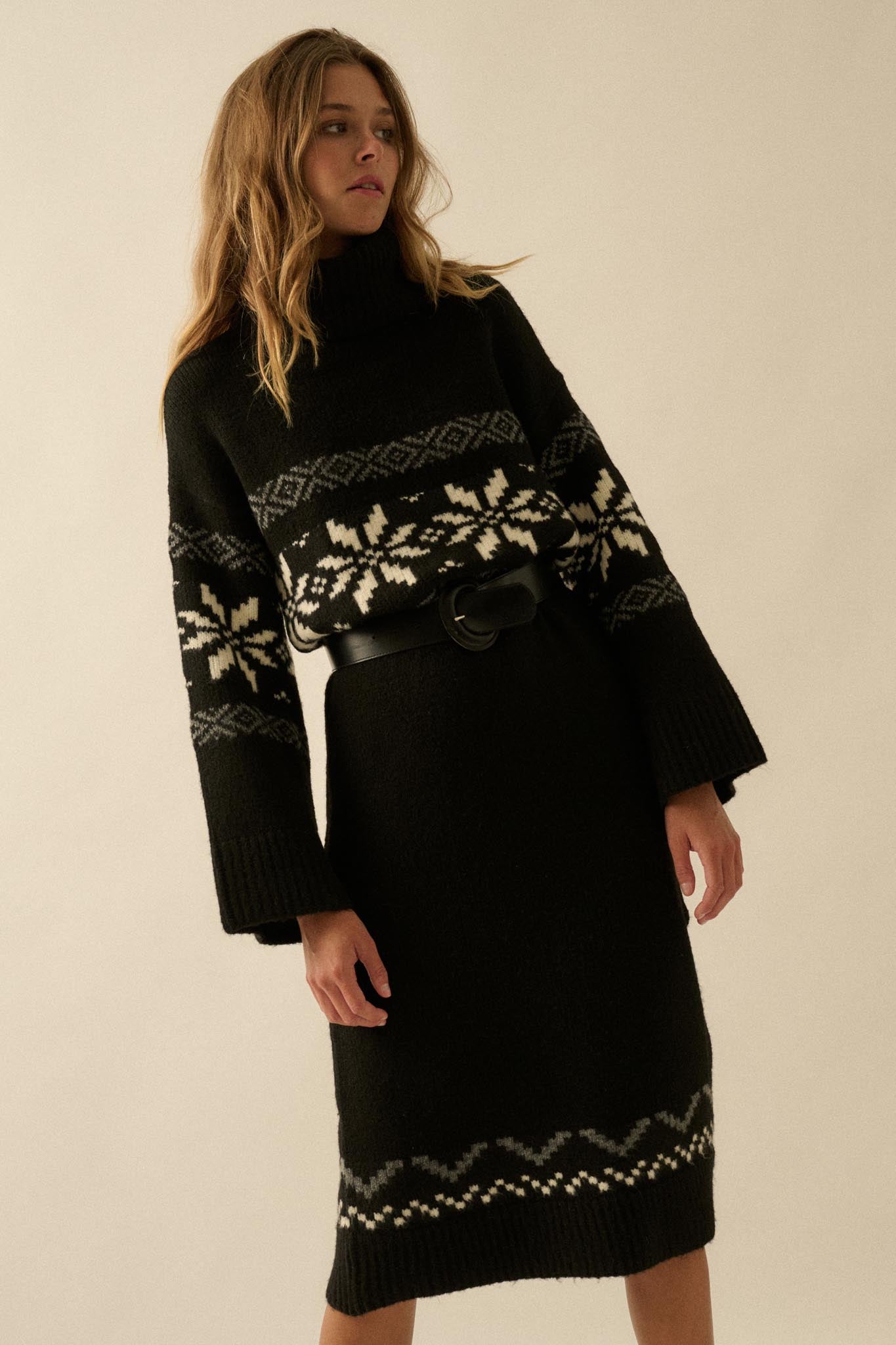 Mountain High Alpine-Knit Midi Sweater Dress - ShopPromesa