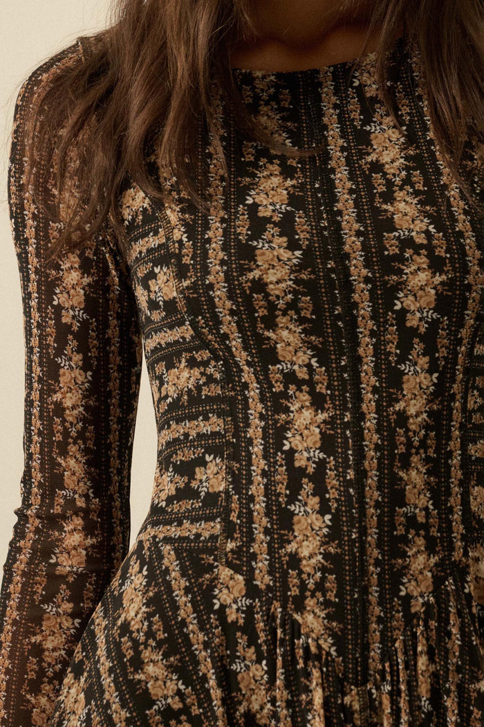 Posh Petals Floral Mesh Drop-Waist Midi Dress - ShopPromesa