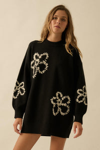 Cozy Petals Floral-Embroidered Mini Sweater Dress - ShopPromesa