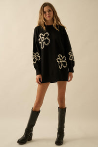 Cozy Petals Floral-Embroidered Mini Sweater Dress - ShopPromesa