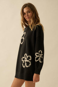Cozy Petals Floral-Embroidered Mini Sweater Dress - ShopPromesa