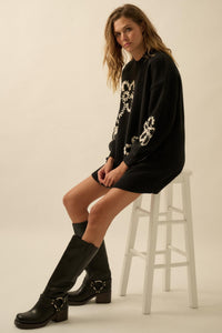 Cozy Petals Floral-Embroidered Mini Sweater Dress - ShopPromesa