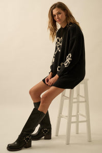 Cozy Petals Floral-Embroidered Mini Sweater Dress - ShopPromesa