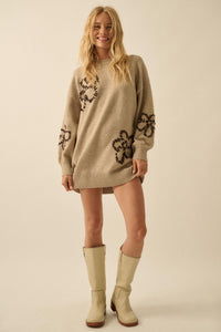 Cozy Petals Floral-Embroidered Mini Sweater Dress - ShopPromesa