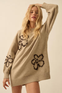 Cozy Petals Floral-Embroidered Mini Sweater Dress - ShopPromesa