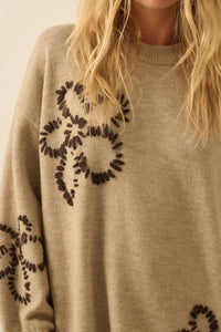 Cozy Petals Floral-Embroidered Mini Sweater Dress - ShopPromesa