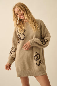 Cozy Petals Floral-Embroidered Mini Sweater Dress - ShopPromesa