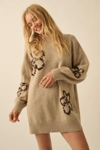 Cozy Petals Floral-Embroidered Mini Sweater Dress - ShopPromesa