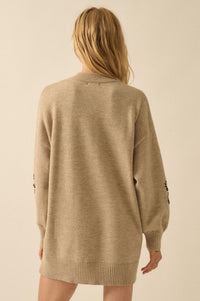 Cozy Petals Floral-Embroidered Mini Sweater Dress - ShopPromesa