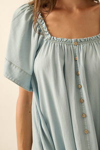 Morning Skies Denim Square-Neck Mini Shift Dress - ShopPromesa
