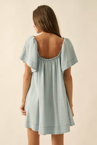 Morning Skies Denim Square-Neck Mini Shift Dress - ShopPromesa