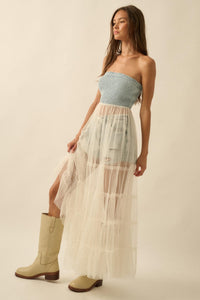 Dancing on Air Denim and Tulle Layering Maxi Dress - ShopPromesa